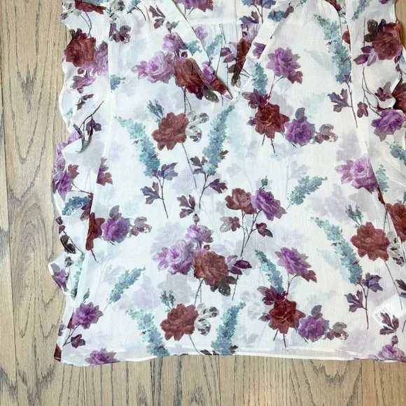 Paige Women’s Genie Floral Ruffle Sleeve Silk Sheer Blouse Top Size X-Small - Picture 7 of 14